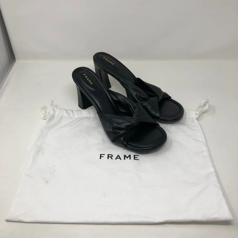 Frame Slide High Heel Sandals Womens 9.5 41 Black Open Toe Shoes Slip On Party